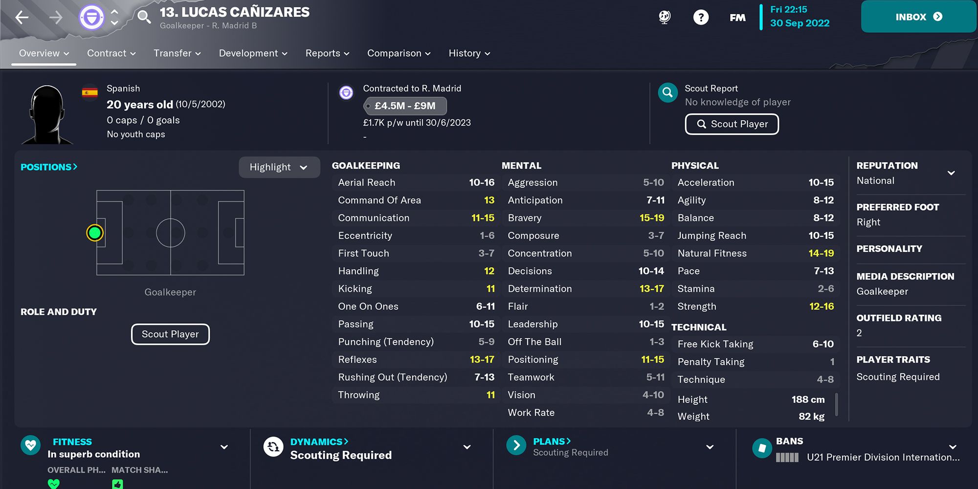 Screenshot of Lucas Cañizares In Football Manager 23